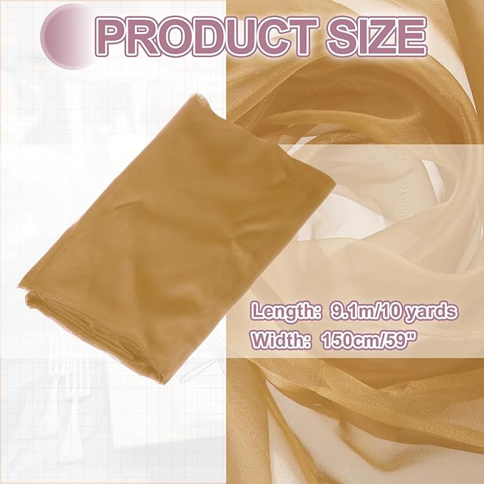 MECCANIXITY Iridescent Sheer Organza Fabric, 10 Yards x 59 Inches Solid Holographic Shiny Fabric Organza Cloth for Wedding, Curtains, Costume, Photo Background, Light Brown