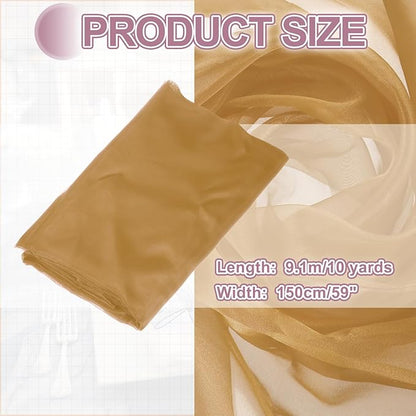 MECCANIXITY Iridescent Sheer Organza Fabric, 10 Yards x 59 Inches Solid Holographic Shiny Fabric Organza Cloth for Wedding, Curtains, Costume, Photo Background, Light Brown