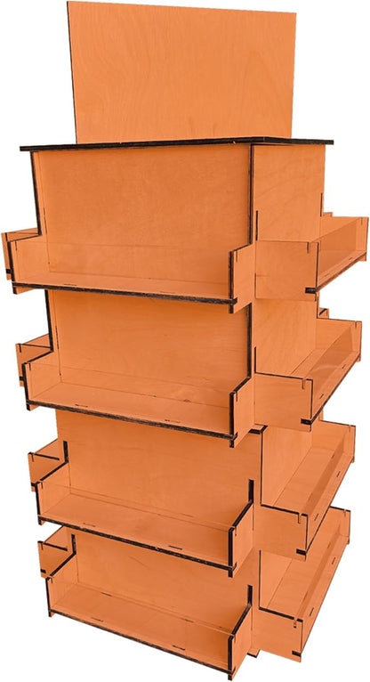 TORCHED DISPLAYS 4-Sided Rotating Display Stand - Craft Shows, Trade Shows, Markets - Small & Medium-Sized Items like Stickers, Postcards, Coasters, Note Pads, Napkins, Easy to Assemble (Orange)