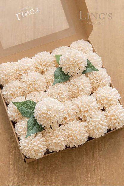 Ling's moment Cream Dahlia Foam Artificial Flowers Real Touch Faux Fake Flower for Home Decor Graduation Baby Shower Decorations Outdoors Party Favors Wedding Gifts Centerpieces Arrangements 25pcs