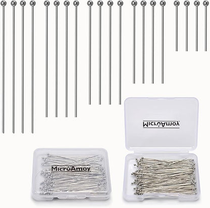 260pcs Silver Filled Ball Head Pins Non Tarnish Craft Earring Bracelet Jewelry Making Accessories Supplies(20mm (0.78in, Silver-Ball Pin)