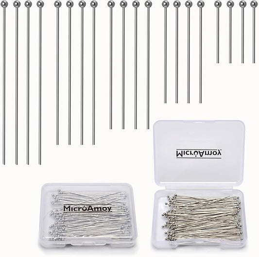 260pcs Silver Filled Ball Head Pins Non Tarnish Craft Earring Bracelet Jewelry Making Accessories Supplies(20mm (0.78in, Silver-Ball Pin)