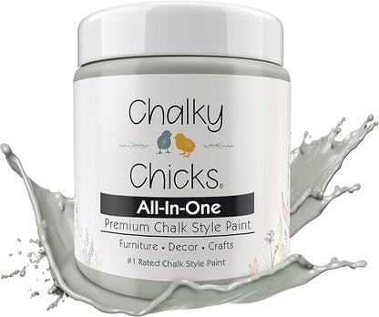 Chalky Chicks All-in-One Chalk Paint for Furniture or Cabinet - 4 Fl Oz - Matte Finish Normandy (Light Gray) for Metal, Wood Furniture Paint - No Sanding All-in-One for Home Decor & Crafts, USA Made