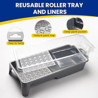 Mister Rui Paint Roller Kit, 16 Pack, 4 Inch Microfiber Paint Rollers, Small Paint Roller Covers, Disposable Paint Tray Liner and Frame, Mini Rollers for Painting Walls, Doors, Cabinets