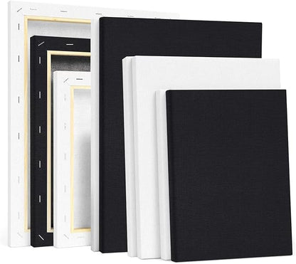 Black White Stretched Canvases for Painting Multi-Pack 3-Ea of11x14 8x10 5x7 Blank Painting Canvas 10OZ Gesso Fivefold Primed 100% Cotton Art Supplies for Acrylic Pouring Oil Paint Watercolor Tempera