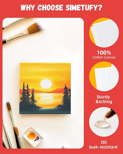 Simetufy Mini Canvas Boards for Painting 12 Pack 4x4inch, White Blank Paint Canvas Panels 100% Cotton Primed Acid Free for Oil, Watercolor, Acrylic, Gouache