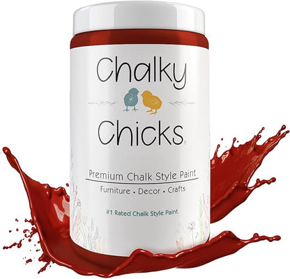 Chalky Chicks All-in-One Chalk Paint for Furniture or Cabinet -32 Fl Oz - Matte Finish Poison Apple (Dark Red) for Metal, Wood Furniture Paint - No Sanding All-in-One for Home Decor & Crafts, USA Made