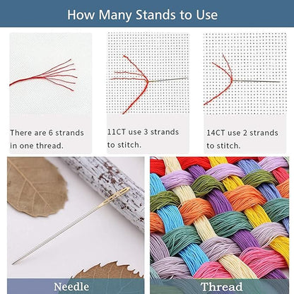 ZuoAnLF 4 Packs Stamped Cross Stitch Kits for Adults,Stamped Cross-Stitch Needlepoint Counted Kits Beginners,Embroidery Kit Arts and Crafts for Home Decor 11CT,9.8 * 9.8inch (HP)
