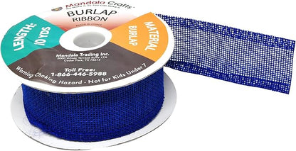 Mandala Crafts Royal Blue Burlap Ribbon 1.5 Inches Wide Jute Ribbons for Crafts - 20 Yds Roll Rustic Burlap Wrap Trim Ribbons for Wreaths Bows Wedding Party Decoration