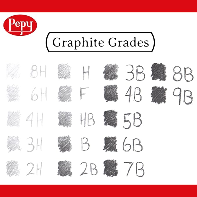 Pepy Graphite Professional Drawing Pencils - Set of 12 3B Pre-Sharpened Black Lead Pencils; Perfect for Drawing, Sketching and Shading, Graphic and Fine Art