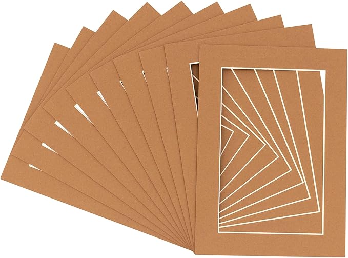 6x8 Mat for 8x10 Frame - Precut Mat Board Acid-Free Brown 6x8 Photo Matte Made to Fit a 8x10 Picture Frame, Premium Matboard for Family Photos, Show Kits, Art, Picture Framing, Pack of 10 Mats