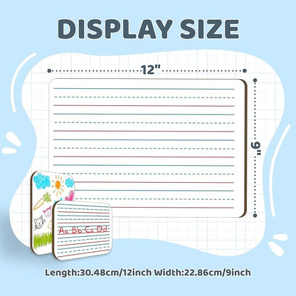 White Board Dry Erase Boards Classroom Pack Mini White Boards 9" x12” Double Sided Personal Whiteboards for Students Teachers School Supplies Lapboards (6Pack line whiteboard & Erasers & Pens)