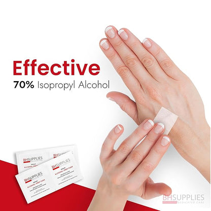 Bulk Case: 100 pcs/Box - 54 Boxes - BH Supplies Alcohol Prep Pads - 70% Isopropyl (Total 5400 pcs)