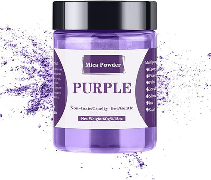 Mica Powder - 60g Mica Powder for Epoxy Resin - Pearl Pigment Powder Dye for Resin/Eye Shadow/Soap Making/Nails/Bath Bombs etc. (Purple)