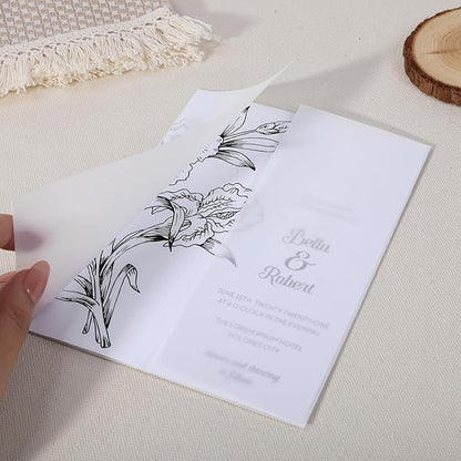 UNIQOOO 70 Pack Vellum Jackets for 5x7 Invitations, Elegant Pre-Folded Vellum Paper, 115GSM Frosted Vellum Cover Wedding Envelopes, Vellum Wraps