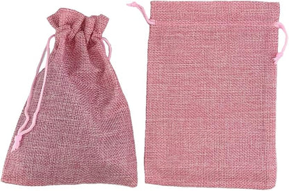 Palmhomee Pack of 25 Burlap Gift Bags with Drawstring Linen Jewelry Pouches Wedding Hessian Jute Bags for Birthday and Treat Pouches Party Wedding Favors Gift (5x7 Inch, Pink)