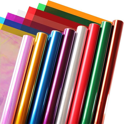 SYOGUA 8 Rolls Colored Cellophane Wrap, Extra Wide (34 in x 10 ft x 8 Colors) Cellophane Roll Transparent Color Cellophane Paper for Gift Baskets, Gift Wrapping, DIY Craft, Christmas Decoration
