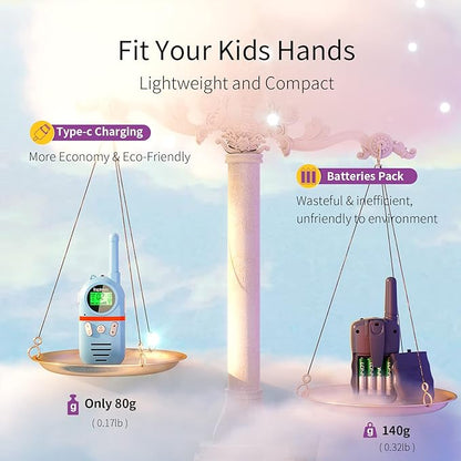 Walkie Talkies for Kids Rechargeable,Toys for Boys and Girls Ages 3-12, 4 Pack Long Range 2-Way Radios, Birthday Gifts,Christmas Stockings, Outdoor Play, Family Games, Hiking Camping Gear