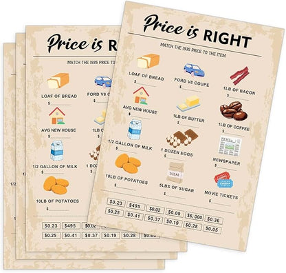 QUPT 90th Birthday Party Games, Price is Right Games, Birthday Party Supplies for Adults, Fun 1935s Party Game，Pack of 30 Cards