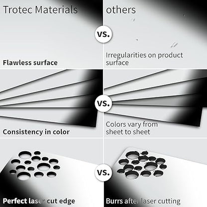 Trotec | Metallic Looking Acrylic Sheet | 12"x12"x1/16, 8 Pcs | Bright Chrome/Black | Metallic Finish - Scratch Resistant for Laser Engraving & Cutting,Printing,Glowforge,Name Plate | USA Made