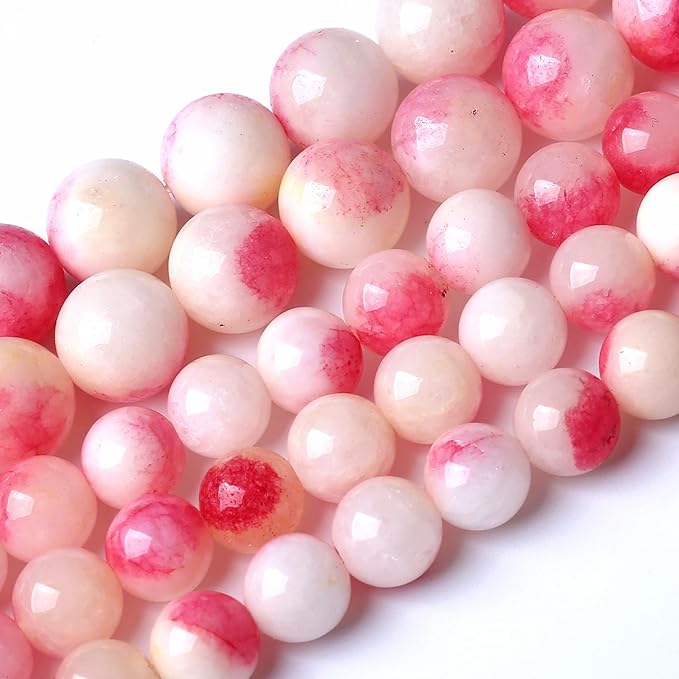 32pcs 12mm Natural Pink White Jade Stone Beads Round Beads Energy Healing for DIY Jewelry Bracelet Necklace Making 1 Strands 15"