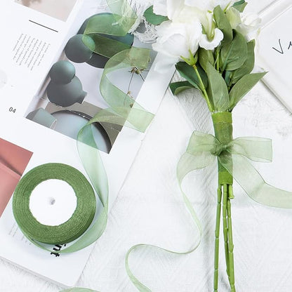 Ribbon for Gift Wrapping 3/4 inch Sage Green Sheer Organza Ribbon for Flower Bouquet Tulle Thin Chiffon Ribbons for Wedding Invitations Christmas Halloween Presents Decorations Crafts 50 Yards