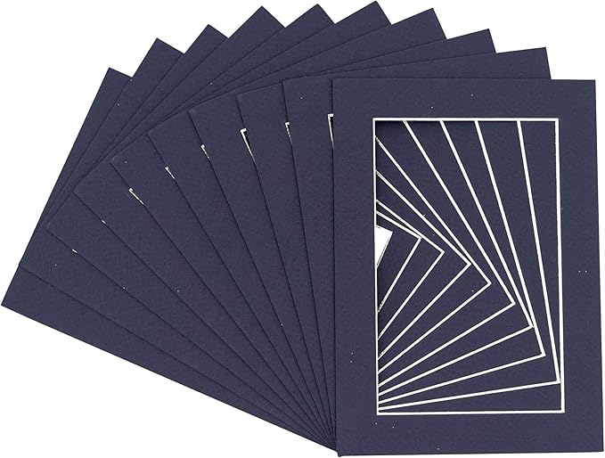 Pack of 25 Acid Free 8.5x11 Mats Bevel Cut for 7x9 Photos - Navy Precut Matboards With Backing Boards and Clear Photo Mat Bags For Pictures, Photos, Framing - 4-ply Thickness