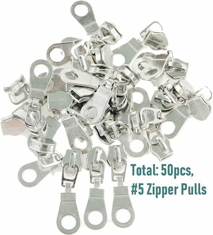 Leekayer #5 Silver Metallic Nylon Coil Zippers by The Yard Bulk 10 Yards Zipper Tape with 25pcs Silver Sliders for DIY Sewing Tailor Craft Bag (Navy Black)