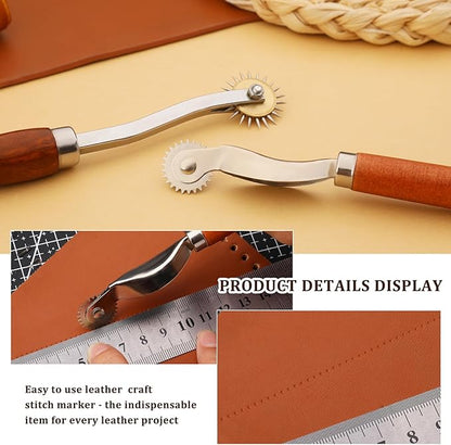 Nitlak 2 PCS Tracing Wheel,Tracing Wheel Sewing Tool,Wooden Handle Stainless Steel Pounce Wheel,Tracing Wheel for Sewing Patterns, Tracing Wheel Tool for Leathercraft, Professional Marking Spacer