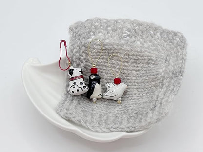 Wander wolly Handmade Animal Stitch Markers for Knitting, Three Pieces in Storage Case, One Dove, One Penguin, and One Dalmatian
