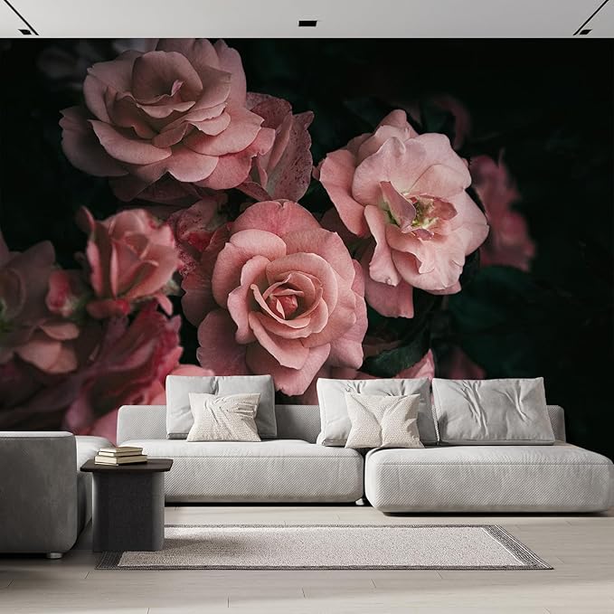 wall26 Wall Sticker/Wall Mural Dark Rose Flower Blossoms Nature Wilderness, Not Peel and Stick, Non-Woven Wallpaper Decorative for Bedroom, Living Room, Office - 100x144 inches