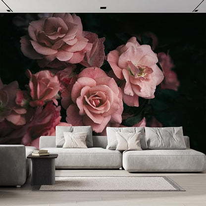 wall26 Wall Sticker/Wall Mural Dark Rose Flower Blossoms Nature Wilderness, Not Peel and Stick, Non-Woven Wallpaper Decorative for Bedroom, Living Room, Office - 100x144 inches