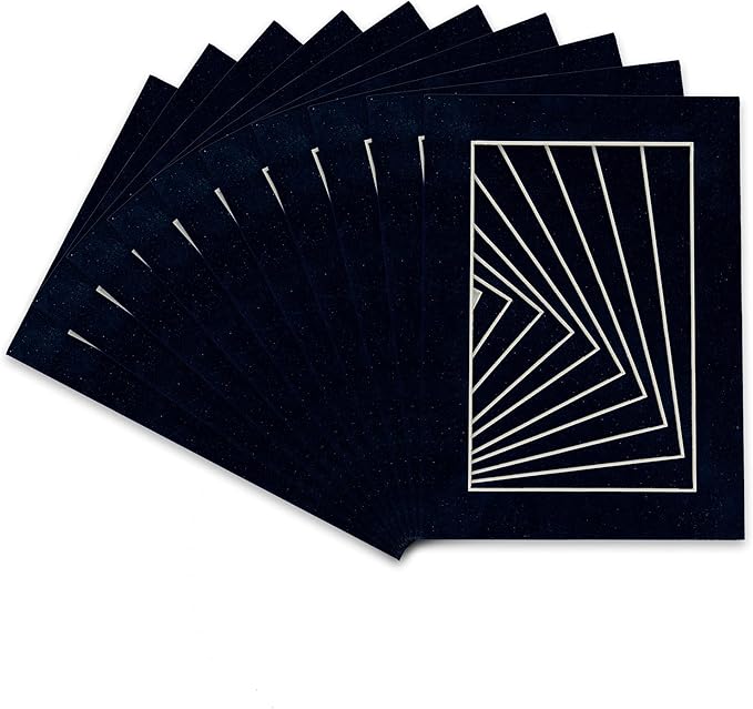 Pack of TEN 8x10 Mats Bevel Cut for 5.5x8.5 Photos - Acid Free Navy Suede Precut Matboards For Pictures, Photos, Framing - 4-ply Thickness