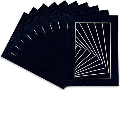 Pack of Ten Acid Free 8x10 Mats Bevel Cut for 5x8 Photos - Navy Suede Precut Matboards With Backing Boards and Self Seal Photo Mat Bags For Pictures, Photos, Framing - 4-ply Thickness