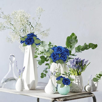 AmyHomie Artificial Flower Royal Blue Rose 25pcs Real Looking Fake Roses w/Stem for DIY Wedding Bouquets Centerpieces Arrangements Party Baby Shower Home Decorations