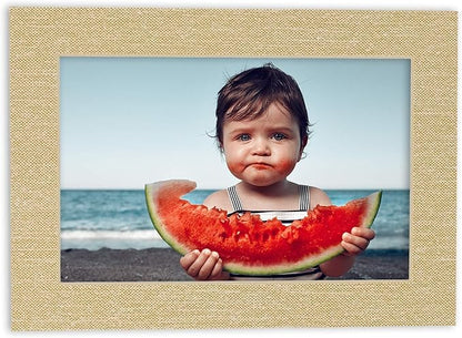 8x10 Mat Bevel Cut for 5x8 Photos - Acid Free Fresh Linen Canvas Precut Matboard With Backing Board and Crystal Clear, Self Seal Photo Mat Bag - For Pictures, Photos, Framing - 4-ply Thickness