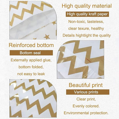 KEYYOOMY 100 Pcs Bright Gold Candy Buffet Bags Small Cookie Bag Polka Dot Paper Treat Bag for Wedding Birthday Party (5 inch x 7 inch)
