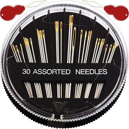 Premium 30/60 Pack Sewing Needles for Hand Sewing Repair with 2 Threaders, 6 Sizes Assorted Large Eye Stitching Needles for Embroidery and Handsewing