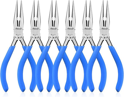 Needle Nose Pliers Set, mshandto 5" Long Nose Pliers for Wire Bending, 6 Pack High Carbon Steel Needle Nose Pliers, Serrated Jaw Pliers for Jewelry Making, Electronics, Object Grasping, Craft Making
