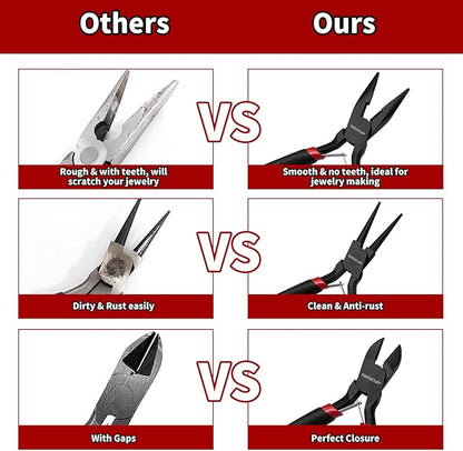WISEUP 8-Piece Mini Pliers Set，Needle, Round, Flat, Long, Bent Nose, Diagonal, End Cutting & Linesman Pliers for Crafting, Electronics & Jewelry Making，with Pouch