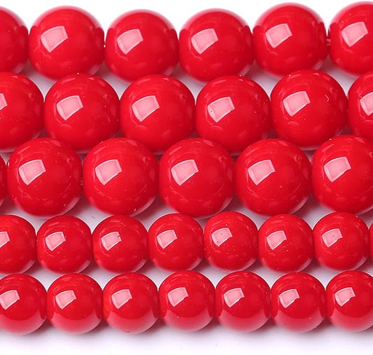 6MM Coral Red Glass Beads Natural Stone Crystal Energy Round Loose Beads for Jewelry Making Bracelet 120pcs 2 Strands 32"