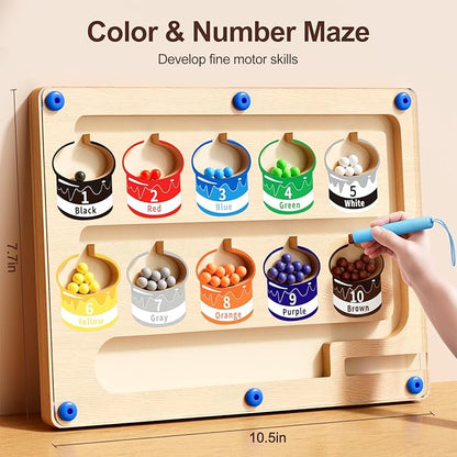 Magnetic Color and Number Maze-Montessori Toys for 3 4 5 Year Old, Educational Wooden Puzzle Board for Preschool Learning, Fine Motor Skills Toy for Toddler, Counting Matching Games for Boys Girls