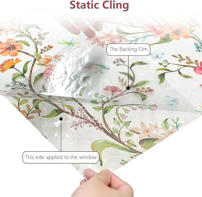 NINETREX Window Privacy Film,Stained Glass Window Film,Rainbow Decorative Stickers Static Cling Anti UV Heat Control for Home Decor (Galsang Flower,23.6 x 78.7inch)
