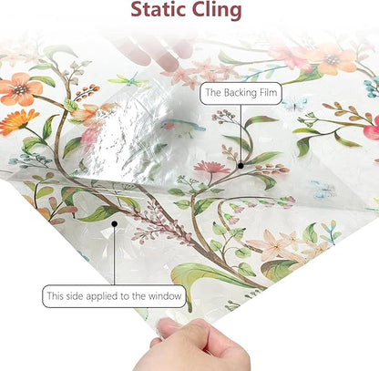 NINETREX Window Privacy Film,Stained Glass Window Film,Rainbow Decorative Stickers Static Cling Anti UV Heat Control for Home Decor (Galsang Flower,23.6 x 157.4inch)