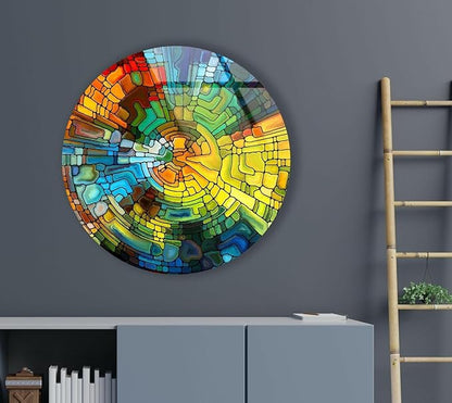 My Photostation.com 10''(25cm) Diameter Stained Yellow Round Glass Wall Art Tempered Glass Printing Wall Decor Large Wall Art Wall Hangings