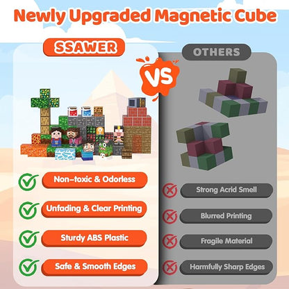 Magnetic Blocks, 150PCS Magnetic Building Blocks, Stacking Magnets for Kids, Sensory Toy for STEM Constructions Magnet Blocks for Boys Girls Age 3+, Christmas Birthday Gifts
