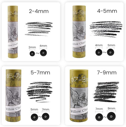 LOONENG Willow Charcoal Sticks, Natural Willow Charcoal for Artists, Beginners, or Students of All Skill Levels, Great for Sketching, Drawing, and Shading, Approx 2-4mm in Diameter, Pack of 25