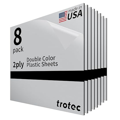 Trotec | Metallic Looking Acrylic Sheet | 12"x12"x1/16, 8 Pcs | Smooth Silver/Black | Metallic Finish - Scratch Resistant for Laser Engraving & Cutting,Printing,Glowforge,Name Plate | USA Made