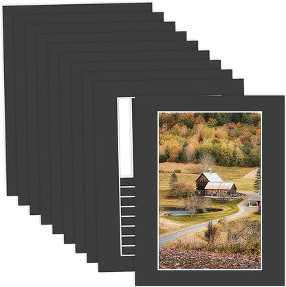 MBC Mat Board Center, 10 Pack 11X14 for 8X12 Black Picture Mats Frame Mattes, Bevel Cut, Acid Free, 4-Ply Thickness