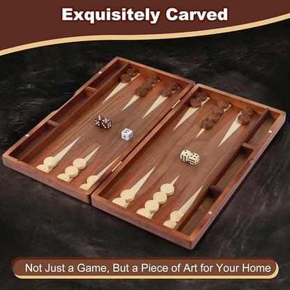 Handcrafted Wooden Backgammon Set, 16" Large Size, Classic Two-Player Strategy Board Premium Travel Game Board for Adults & Teenagers